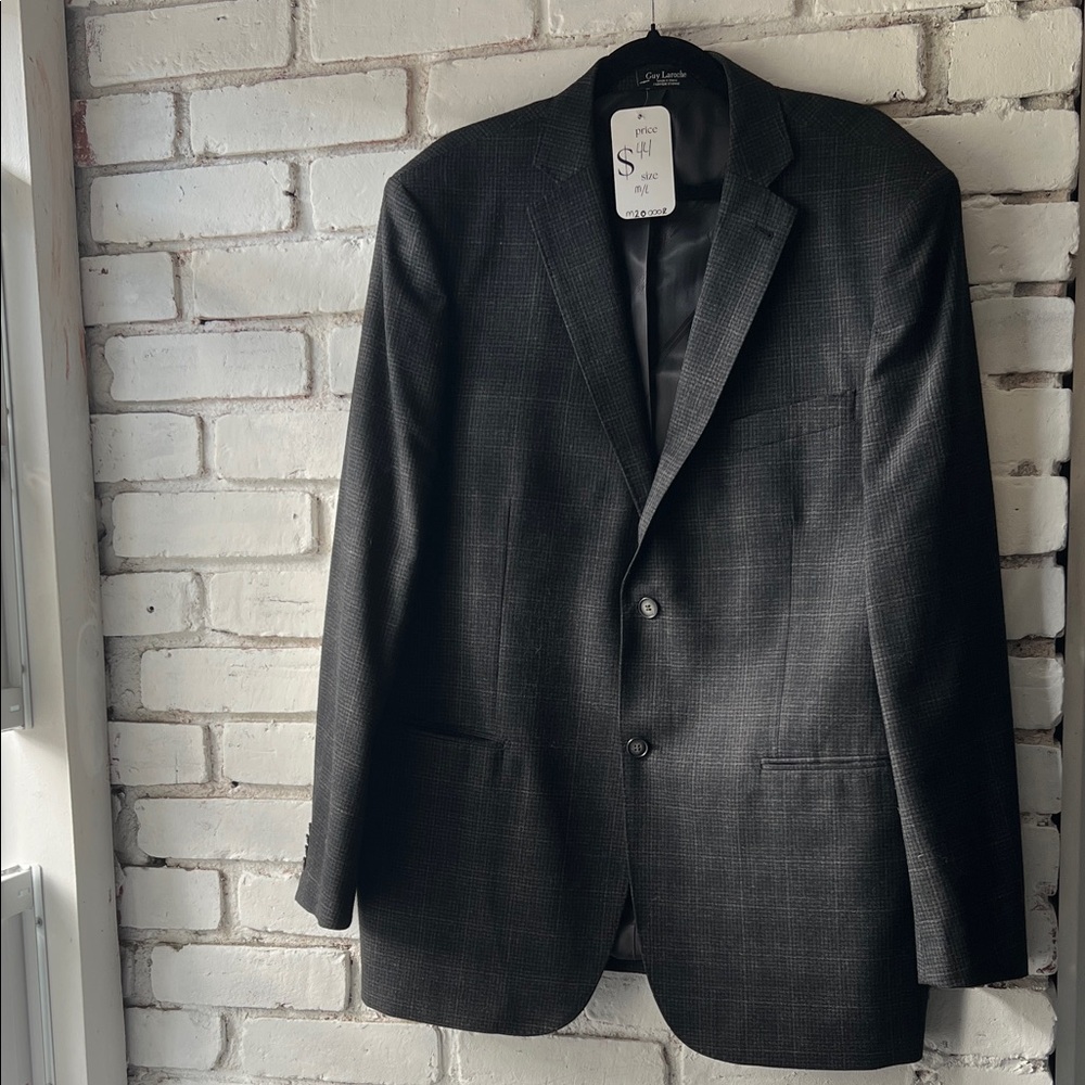 Guy Laroche Men's Dark Charcoal Plaid Sport Coat